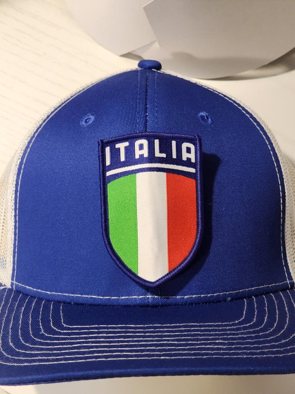 ITALIA Patched Blue White Mesh Snapback Trucker Hat